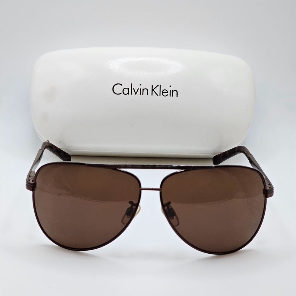 Calvin Klein Brown Aviator Sunglasses with Brown Lenses